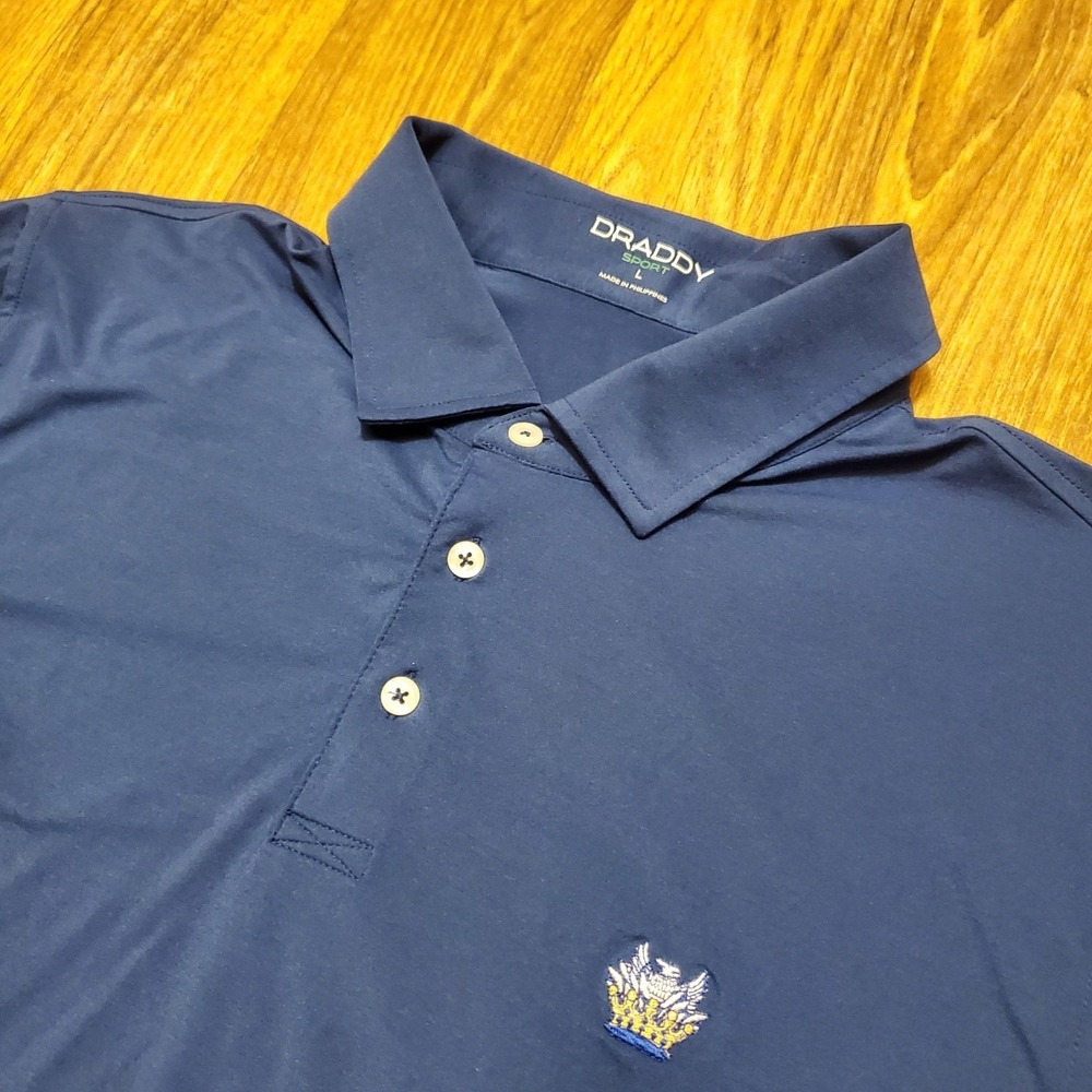 B. Draddy Sport Polo Shirt Men Large Blue Performance Golf Short Sleeve Stretch
